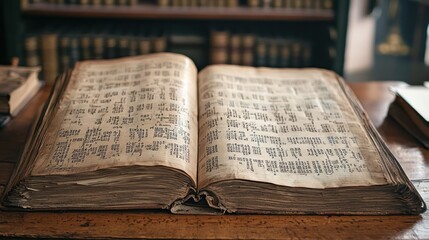 Obraz premium Ancient Book Open on Wooden Table