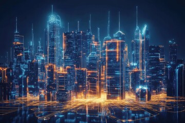 Futuristic Cityscape Illuminated By Digital Networks