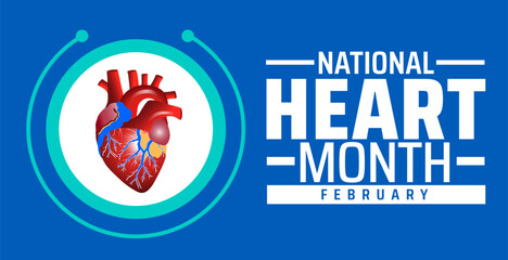 National heart month background banner or poster design template. observed every year in February. Holiday concept. Use to any Template, card, poster, placard, template.