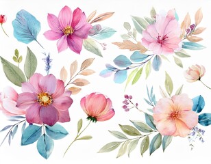 Elegant Watercolor Fairy Florals - Pastel Clipart Collection 