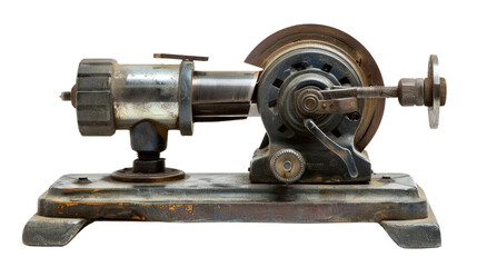 A bench grinder with adjustable tool rests and a spark guard, isolated on aTransparent background, PNG file