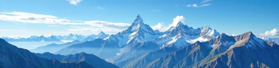Majestic mountain ranges with blue sky and wispy white clouds above, mountain range, mountains, sky