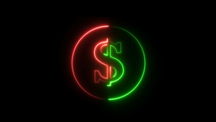 Neon dollar sign illuminated. American dollar currency or dollar symbol.