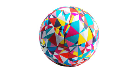 Obraz premium A colorful, modern design soccer ball with vibrant geometric patterns, isolated on aTransparent background, PNG file