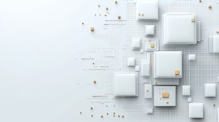 A collection of white cubes adorned with golden dots, creating an intriguing and visually appealing pattern that captivates the viewer's attention.