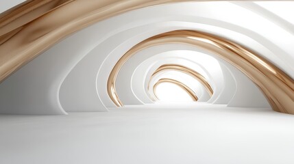 Obraz premium A close-up view of a white and gold tunnel illuminated by a bright light, creating a striking contrast and a sense of depth and perspective.