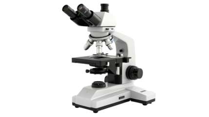 A laboratory microscope with a sleek design, isolated on aTransparent background, PNG file .