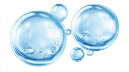 Two blue spheres with many small bubbles surrounding them