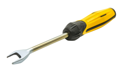 A Phillips head screwdriver with a yellow grip, isolated on aTransparent background, PNG file