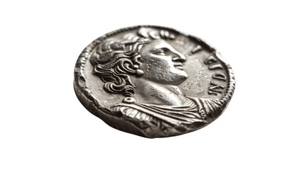 A single ancient Greek coin with detailed relief of a mythological figure and classic script, set against a pure white backdrop to showcase its historical value and craftsmanship.