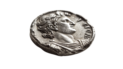 A single ancient Greek coin with detailed relief of a mythological figure and classic script, set against a pure white backdrop to showcase its historical value and craftsmanship.