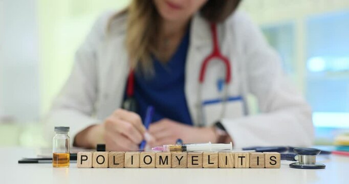 A qualified medical professional examines the poliomyelitis vaccine preparations and related information