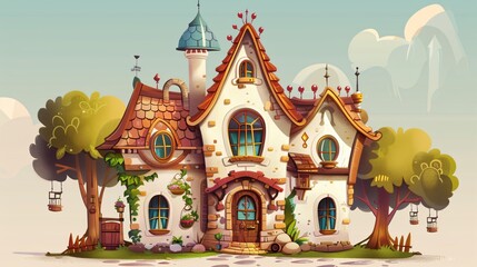 Enchanting Fantasy Medieval Style Cartoon Fairy Building
