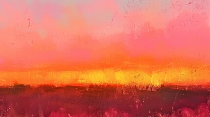 Fototapeta premium Vibrant Abstract Landscape with a Warm Sunset Sky in Shades of Pink, Orange, and Yellow Blending into a Dramatic Horizon Amidst a Textured Background