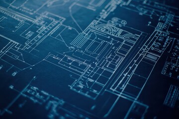 Fototapeta premium A detailed blueprint showcases an intricate building design, featuring an elegant clock at its center, merging architecture with timekeeping artistry.