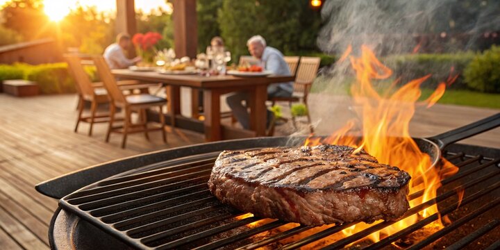 Grilled Steak on a Barbecue with Family and Friends - Powered by Adobe
