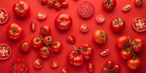 Another Perspective of Red Tomatoes on a Red Background for Culinary Appeal