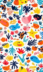 Obraz premium A vibrant mosaic of fish glimmers among lush aquatic plants, creating a stunning underwater tapestry that dances with color and life.