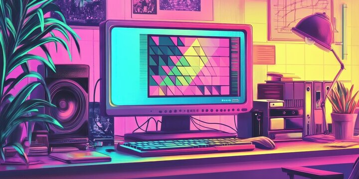 Retro Eighties Computer Workstation Neon Color Scheme