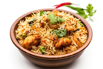 Fototapeta premium Photo of chicken biryani plate food rice