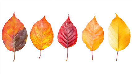 Obraz premium Autumn Leaves in Shades of Red, Orange, and Yellow on White Background