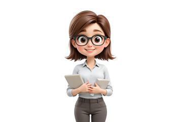 3D Cute cartoon female teacher character on transparent background. Generative AI