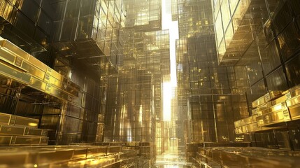 Golden Cityscape: A Futuristic Metropolis of Gold Cubes