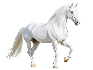Obraz premium White horse with long mane isolated on transparent background