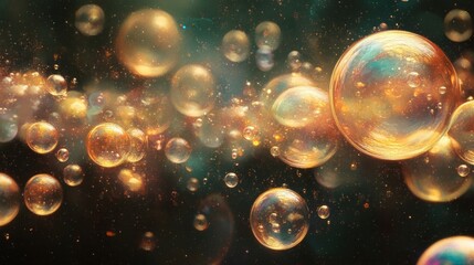 Golden Bubbles Float In A Dark Cosmic Space