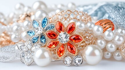 Elegant Pearl and Gemstone Jewelry Closeup