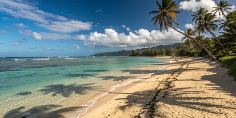 A Serene Tropical Beach with Crystal Clear Water and Palm Trees