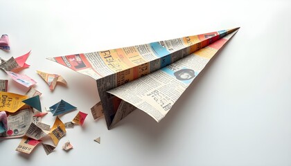 Paper airplane made from newspaper, symbolizing low-quality ai-generated media.