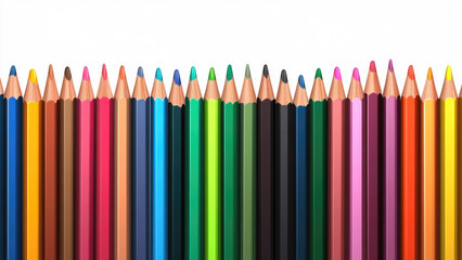 Colorful Assortment of Vibrant Colored Pencils in a Row