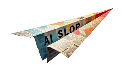 Paper airplane made of ai-generated text, symbolizing low-quality ai media.