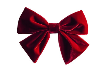 Red velvet bow isolated on transparent background.