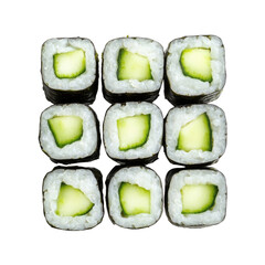 Delicious Cucumber Sushi Roll on transparent background.