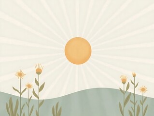 Sunlit Meadow with Simple Flowers and Rolling Hills