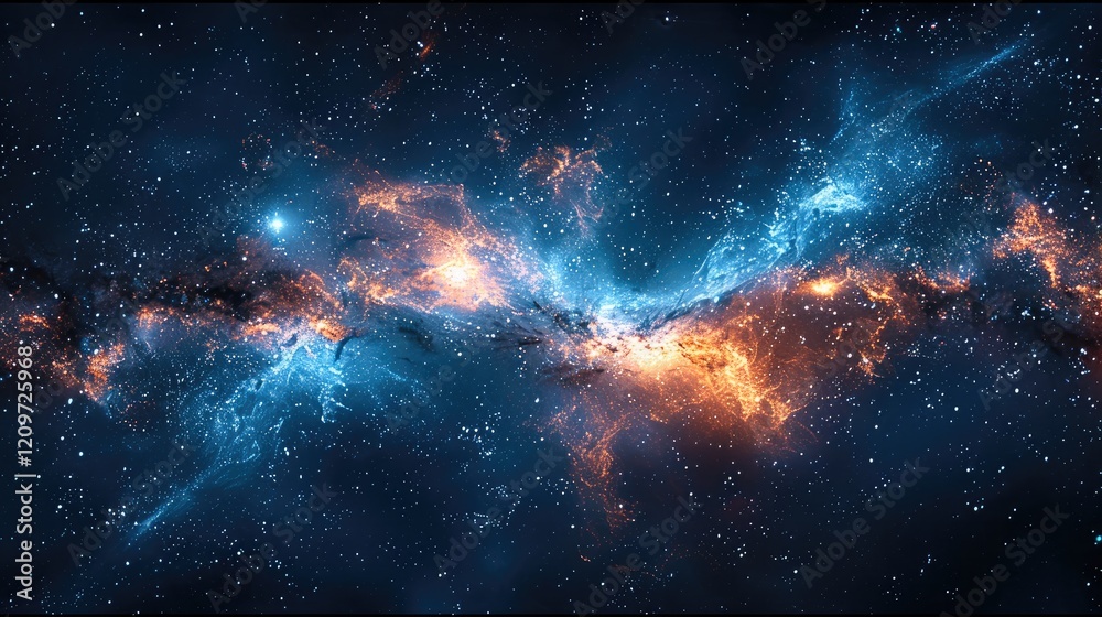 Poster a breathtaking space with a dark and mysterious atmosphere, featuring black and dark blue nebulae, s