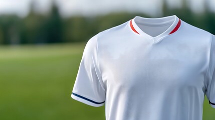 White Sports Jersey with Red and Blue Accents
