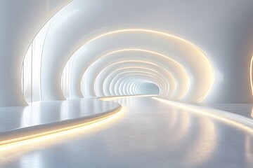 Obraz premium A futuristic blue light tunnel with circular patterns and a wave-like design