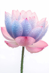 A BLUE and PASTEL PINK WATER Lotus with white background, photo of a single water lotus