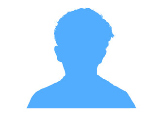 日本人 ビジネスマン男性の顔アップのシルエットのイラスト 上半身 正面 ブルー