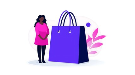 Woman standing next to oversized shopping bag