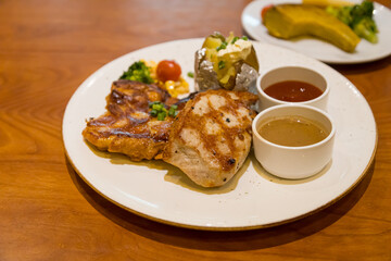 Grilled pork steak