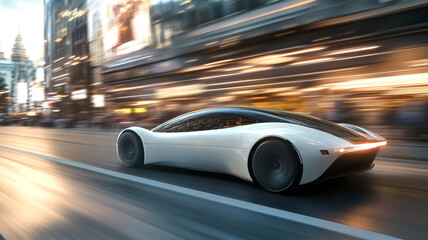 Fototapeta premium The electric car is moving at speed.