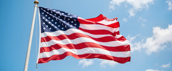 Obraz premium American flag waving against a clear blue sky