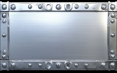 Obraz premium A detailed close-up of a textured metal plate featuring prominent rivets and screws, showcasing intricate design and industrial craftsmanship.