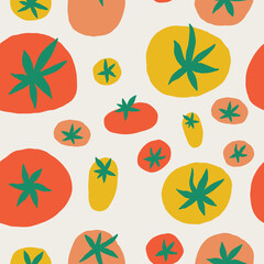 Seasonal Tomato Top View Seamless Pattern. Cherry Tomatoes Vegetable Wallpaper. Pomodoro Background. Vector Hand Drawn Surface Design