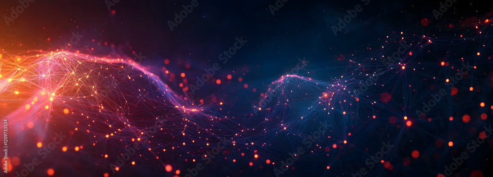 Poster abstract polygonal space with connecting dots and lines. dark background. connection structure. 3d w