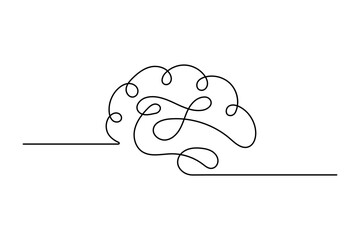 Human brain continuous one line art drawing with isolated simple vector icon